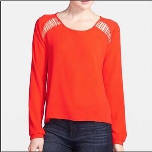 Astr Top Blouse cage Shoulder Orange Flow Top
Size Med
